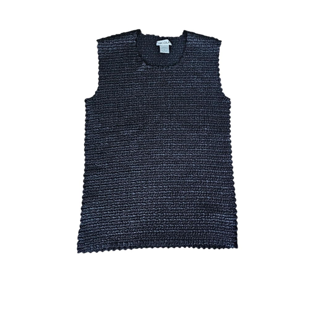 Nicola Vintage Black Crinkle Pleated Textured Fabric Sleeveless Top Size Small